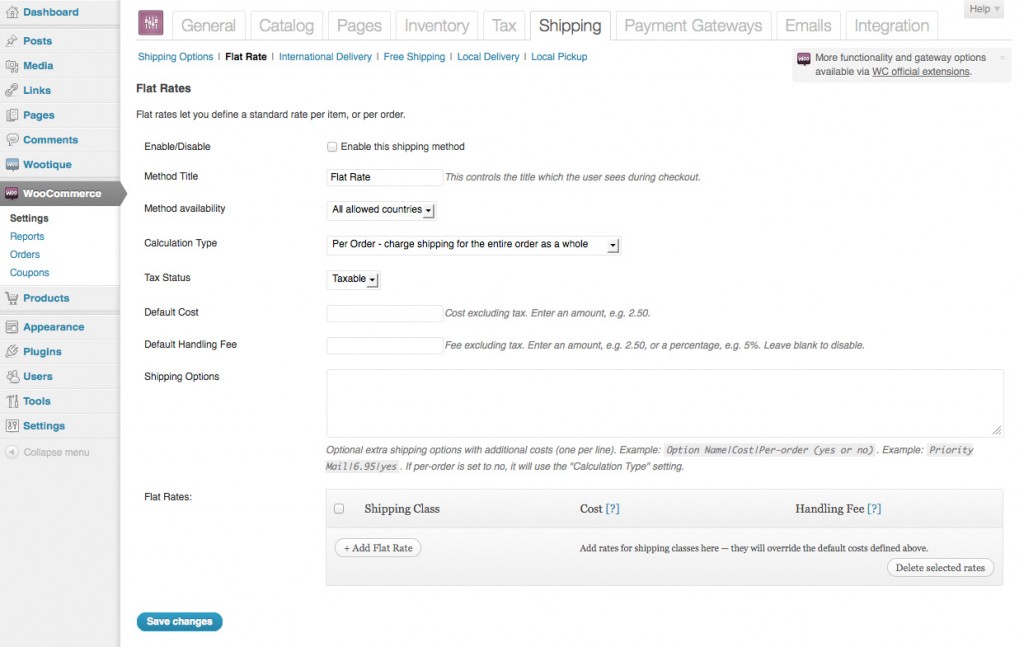 Shipping - Flat Rates Settings