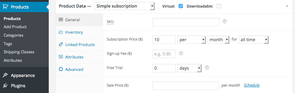 Add WooCommerce Subscription Product Data