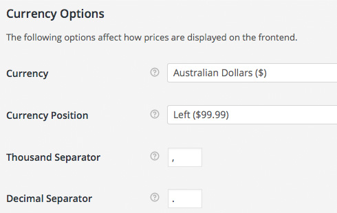 Woocommerce General Currency Options