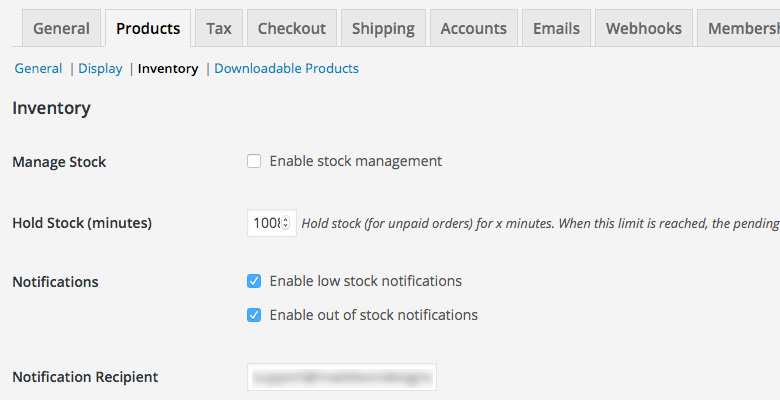 WooCommerce Settings Products Inventory